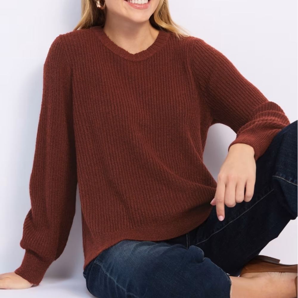 Market & Spruce Rust Ribbed Crew Neck Sweater